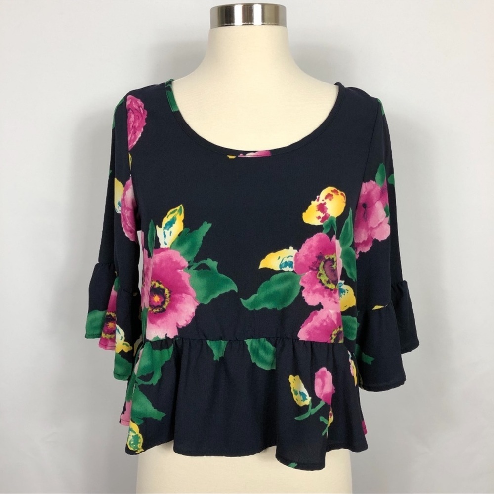 Ruffled Crop Top Navy Blue Size Medium